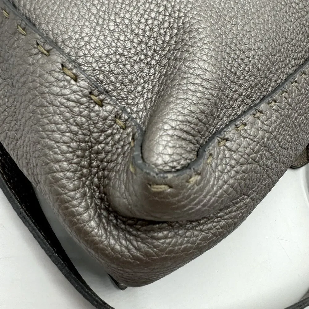 Auth Fendi Metallic Grey Beige Selleria Leather Anna Crossbody Messenger Bag - Picture 9 of 15